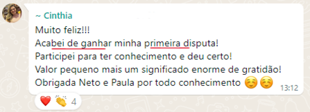 Cinthia comemora a primeira disputa e mostra a virada de quem saiu da insegurança para a prática.