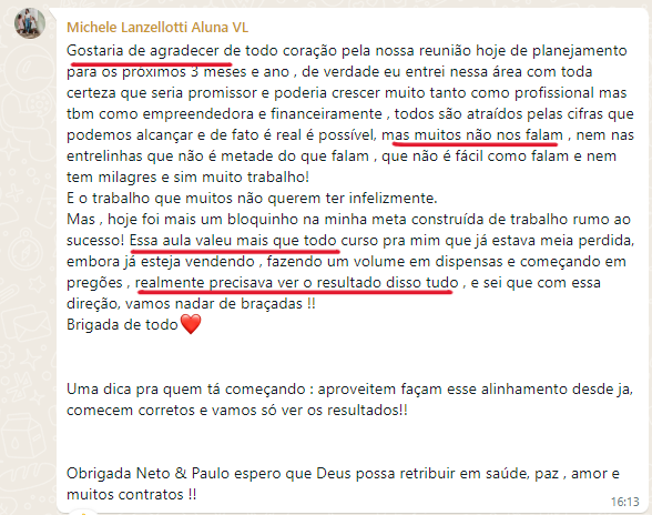 Michele relata a mudança de visão depois de entender o passo a passo para vender ao governo.
