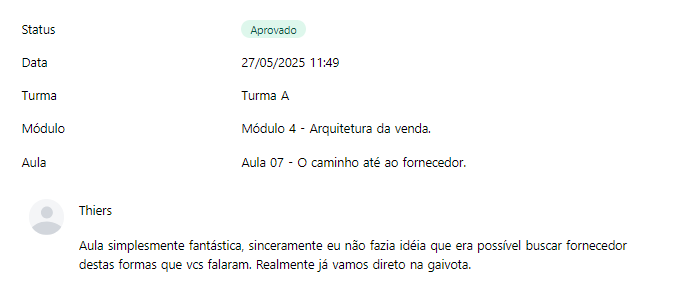 Thiers relata como a aula sobre fornecedores mudou sua visão e mostrou caminhos que ele não imaginava para encontrar parceiros.